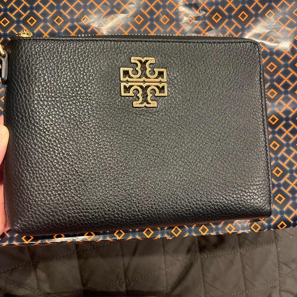 Tory Burch Black and Orange Patterned Clutch